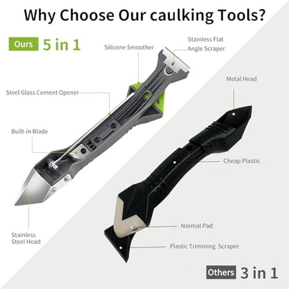 Caulking Tools, 5 in 1 Silicone Caulking Tool Kit, Sealant Finishing Tool, Sealant Finishing Tool & Grout Removal Tool with Adhesive Residue Scraper for Kitchen Bathroom Window, Sink Joint