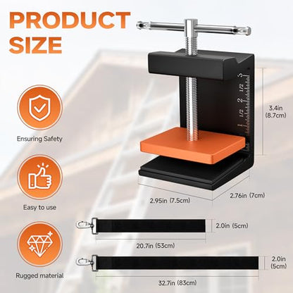 Ladder Stability Anchor | Ladder Safety Devices Kit for Anti-Slip Fall Protection | Ladder Secure Clamps with 2FT & 3FT Rack Straps