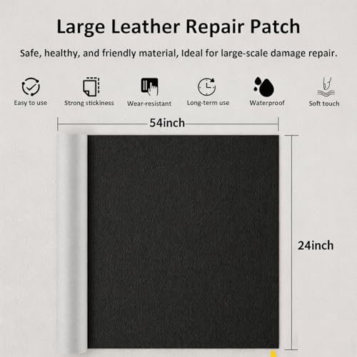 Leather Repair Patch 24x54 Inch, Self Adhesive Leather Repair Tape, Large Vinyl Repair Kit for Sofa Couch Furniture Car Seats, Strong Adhesion Waterproof Scratch Resistant Easy Cut (Black) - color: Black