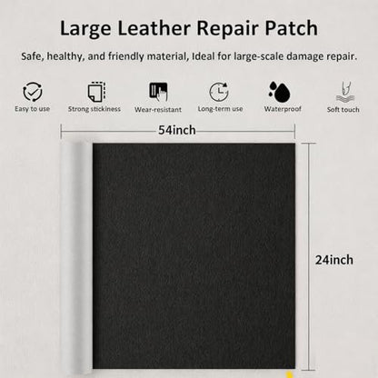 Leather Repair Patch 24x54 Inch, Self Adhesive Leather Repair Tape, Large Vinyl Repair Kit for Sofa Couch Furniture Car Seats, Strong Adhesion Waterproof Scratch Resistant Easy Cut (Black) - color: Black
