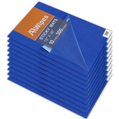 AAwipes Sticky Mats 18" x 36" Blue (Case of 10 Mats, 30 Sheets/Mat) Cleanroom, Construction, Laboratory, Hospital, Medical Office, Gym, Pet - size: 18" x 36"