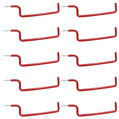 10 Pcs Screw in Ladder Hook Red Screw-in Garage Hooks 19.2cm/7.56" Wall Mounted Hooks for Hanging Ropes, Ladder, and Folding Chair - color: Red
