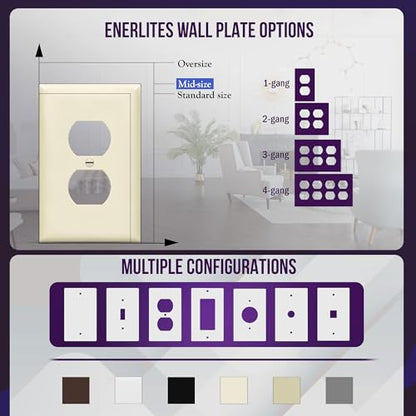 ENERLITES Duplex Receptacle Outlet Wall Plate, Midway Size 1-Gang 4.88" x 3.11", Unbreakable Polycarbonate Thermoplastic, 8821M-LA, Light Almond - color: Light Almond, size: Mid-size