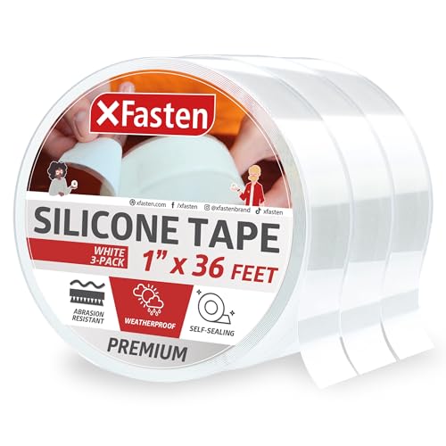 XFasten Self Fusing Silicone Tape Waterproof White – 1" x 36 Feet (3-Pack 108ft), Self Amalgamating Tape, Silicone Rubber for Plumbing, Sealing Pipes, Hose Repair, Outdoor Coax and Electrical Cables - color: White, size: 1-Inch x 36-Feet (3 Pack)