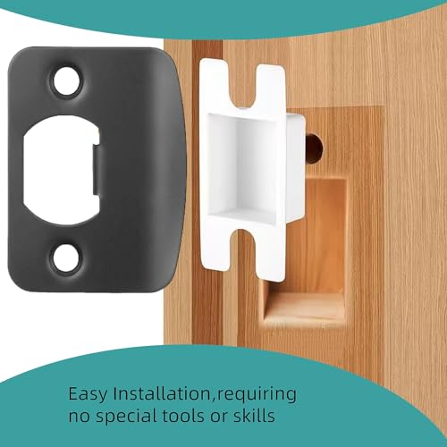 Door Strike Plates, 10Pack Stainless Steel Deadbolt Strike Plates, Full Lip Round Corner Strike Plates, Door Reinforcement Kit, for Home Office Door Frame Repair(Black)