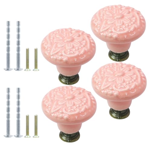 4pcs Pink Ceramic Knobs, Vintage & Retro Dresser & Cabinet Knobs & Pulls for Closet, Cupboard & Furniture Doors - color: Pink, size: 4pcs-1.3 Inch