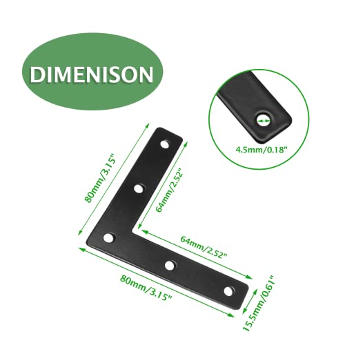 Uenhoy 10 Pcs L Shape Flat Mending Plates 80mm x 80mm (3.15" x 3.15") Flat Corner Braces, Right Angle Photo Frame Bracket, Black - size: 80x80mm/3.15"x3.15", style: L Shape