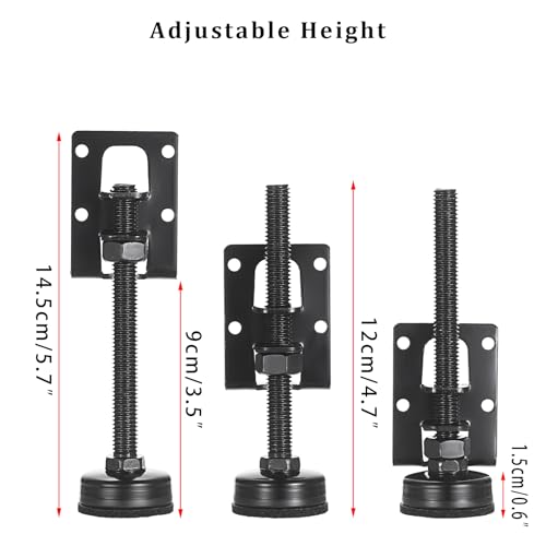 OwnMy 4 Packs Adjustable Furniture Leveling Feets L Shaped Furniture Levelers Legs, Heavy Duty Furniture Mounting Brackets Metal Furniture Leveling Feet for Workbench Cabinet Wardrobe, 4.7" H, Black - size: 4.7"H-Black