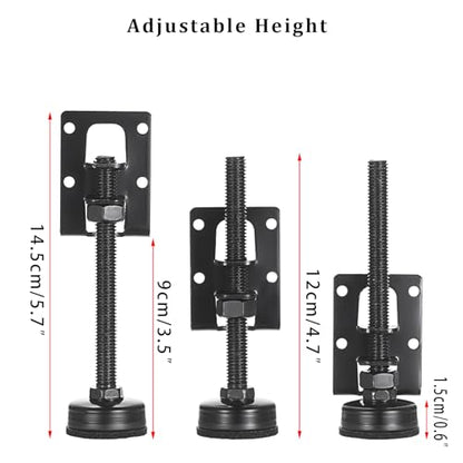 OwnMy 4 Packs Adjustable Furniture Leveling Feets L Shaped Furniture Levelers Legs, Heavy Duty Furniture Mounting Brackets Metal Furniture Leveling Feet for Workbench Cabinet Wardrobe, 4.7" H, Black - size: 4.7"H-Black