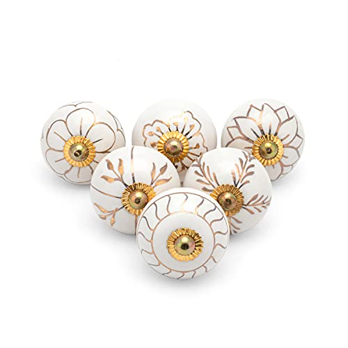 Gold Drawer Pulls and Knobs - Assorted Antique Door Knobs for Kitchen Cabinets Boho Farmhouse Decor - Set of 6 - color: Assorted Gold