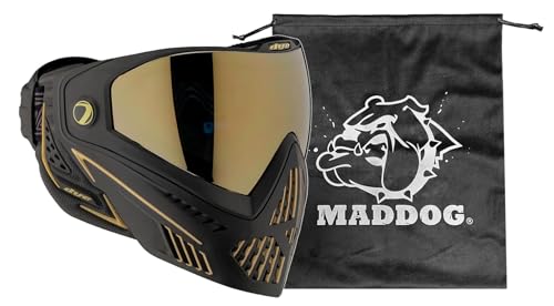 Maddog Dye i5 Thermal Anti-Fog Paintball Airsoft Mask Goggle System Combo with Microfiber Bag | Safety Certified Protection - color: Onyx Gold 2.0