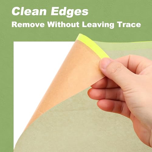 HARFINGTON Pre-Taped Masking Paper, 12" x 49 ft Paint Adhesive Protective Paper Painter Tape and Drape for Masking Auto Body Covering Wall Skirting Frames, Green - color: Green, size: 12 IN x 49 FT