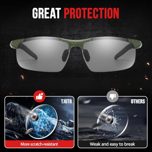 TJUTR Mens Photochromic Sunglasses Day & Night Driving Z87 Sun Glasses Polarized UV400 Protection Safety Glasses - color: B Green Yellow Dot/Z87 Photochromic Polarized Safety Lens