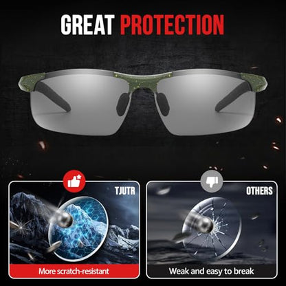 TJUTR Mens Photochromic Sunglasses Day & Night Driving Z87 Sun Glasses Polarized UV400 Protection Safety Glasses - color: B Green Yellow Dot/Z87 Photochromic Polarized Safety Lens