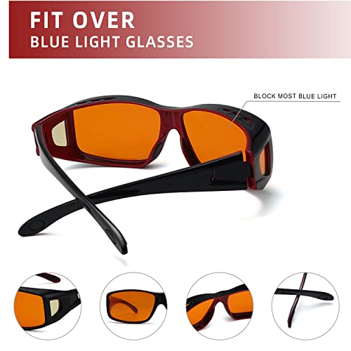 Eyekepper 100% Blue Light Reduction,Fitover Anti-Blue Blocking Computer Glasses Amber Lenses Black Red - color: 1805-black Red-100% Blue Light Blocking