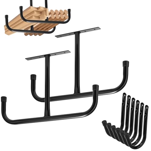 2 Pack Overhead Garage Storage Rack with 6 J Hooks, 66Lbs/Ceiling Rack & 45Lbs/Hook, Heavy Duty Garage Ceiling Storage for Lumber, Ladder, Bike