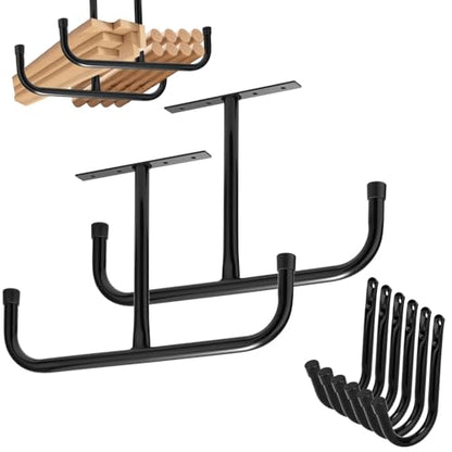 2 Pack Overhead Garage Storage Rack with 6 J Hooks, 66Lbs/Ceiling Rack & 45Lbs/Hook, Heavy Duty Garage Ceiling Storage for Lumber, Ladder, Bike
