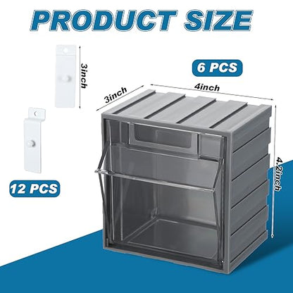 Huwena 6 Pack Slatwall Bins with Hooks Set Tilt out Bins Storage Cabinet Slatwall Tip out Bin with Labels Wall Mount Container Hanging Storage Organizer Accessories for Garage Work Room Panel Hardware