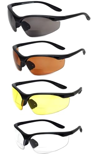 Calabria 91348 4 Pack Bulk Bifocal Safety Glasses +1.50 Clear/Grey/Copper/Yellow Men Women Eye Protection Protective Eyewear - color: Clear/Smoke Grey/Copper Orange/Yellow (4 Pack)
