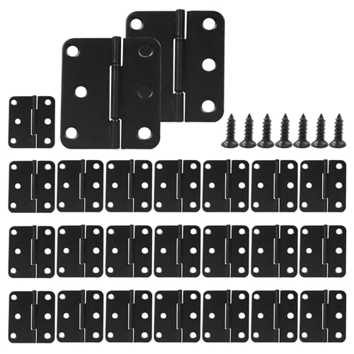 Murtenze 24Pcs Metal Mini Hinges, 1.3 inch x 1.5 inch Black Asymmetric Door Hinge Flat Folding Butt Hinge for Cabinet Drawer Box with Screws - color: Black, size: 1.5 Inch -24 PCS (Rounded Rectangle)