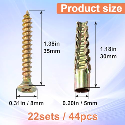 HINZIC 22 Sets Steel Wall Anchor with Screws(#4×1-2/5), Loose Hinge Hole Repair Kit Heavy Duty Wall Anchor for Hollow-Wall Wooden Concrete Wall(5x30mm) - size: #4×1-2/5