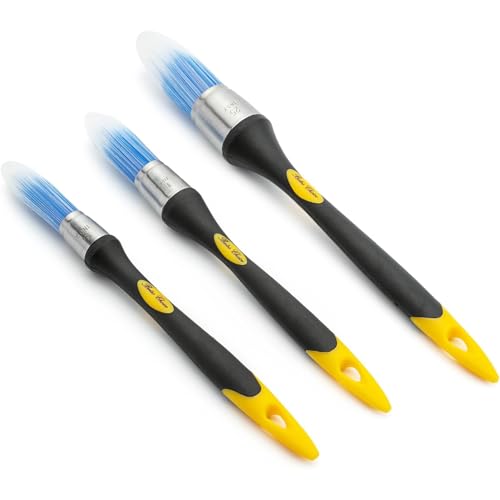 Trim Brush Set Paint Brush, 3 Pack Small Round Paint Brushes for Walls, Touch Up, Trim Brushes for Painting, Ergonomic Handles, Painting Tool for Edges, Corners & Detail Wor