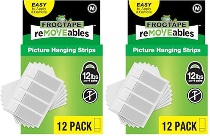 FrogTape reMOVEables Medium Picture Hanging Strips, Damage-Free Removable Adhesive Wall Strips, Picture Hangers, Stick On Wall Mounting for Frames, Canvas, Home Décor, White, 12 Pairs (24 Pieces) - size: 12 Pairs (Pack of 2), style: Medium