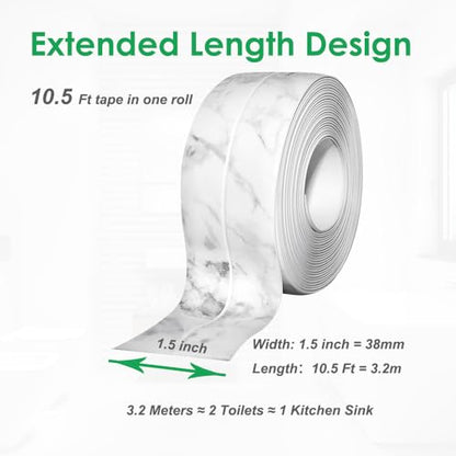 1.5" * 10.5' Kitchen & Bath Tape Caulk Strip Upgraded Acrylic Glue PVC Self Adhesive Waterproof Caulking Tape, Decorative Sealant Trim for Kitchen Sink Toilet Bathtub (Marble) - style: Marble3.2M