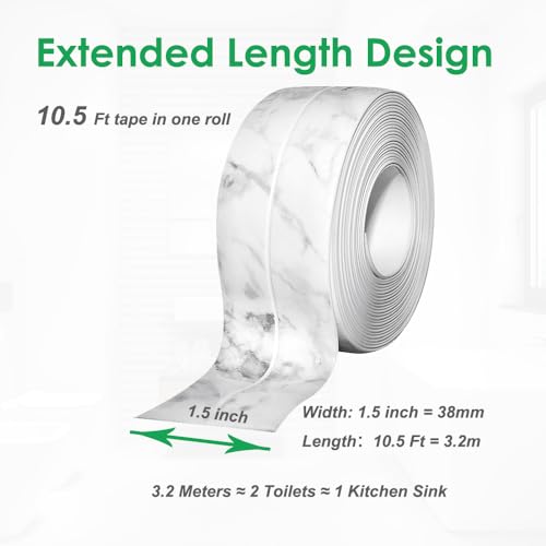 1.5" * 10.5' Kitchen & Bath Tape Caulk Strip Upgraded Acrylic Glue PVC Self Adhesive Waterproof Caulking Tape, Decorative Sealant Trim for Kitchen Sink Toilet Bathtub (Marble) - style: Marble3.2M