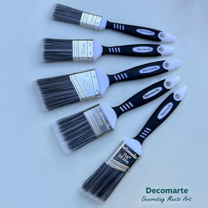 Paint Brush Set for Painting Cabinets, Small Fence Wall Stain Brushes Assortment, Smooth Synthetic Short Bristle Paintbrushes with Soft Grips – Double Thick Chip Brush Variety- Pack of 5