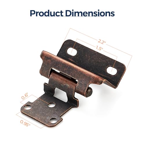 4 Pack (2 Pairs) 1/2" Overlay Cabinet Hinges, Antique Copper Self-Closing Semi-Concealed Partial Wrap Face Frame Hinges for Cabinet Doors - color: Antique Copper