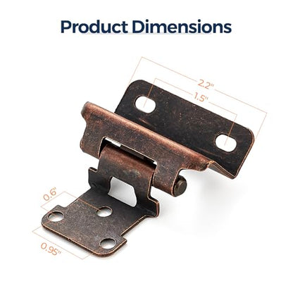 4 Pack (2 Pairs) 1/2" Overlay Cabinet Hinges, Antique Copper Self-Closing Semi-Concealed Partial Wrap Face Frame Hinges for Cabinet Doors - color: Antique Copper