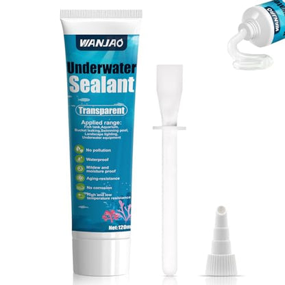 Aquarium Safe Silicone, Aquarium Silicone Transparent Underwater Sealant Fish Tank Waterproof Strong Adhesion Good Flexibility Underwater Bonding for Fish Tank, Pools Transparent, 120ml