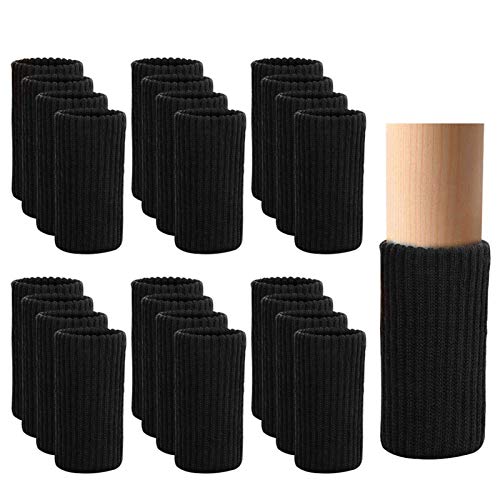 24 PCS Furniture Leg Knitted Protector- Chair Leg Floor Protectors for Avoid Scratches, Furniture Leg Socks for Moving Easily and Reduce Noise, Black - color: Black