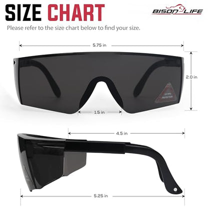 BISON LIFE Anti Fog Safety Glasses with Adjustable Temple & Side Protection, Wraparound Anti-Scratch Lens, Black Lens & Black Temple, Mowing, Gardening, Outdoor Sports & More (Pack of 3) - color: Black