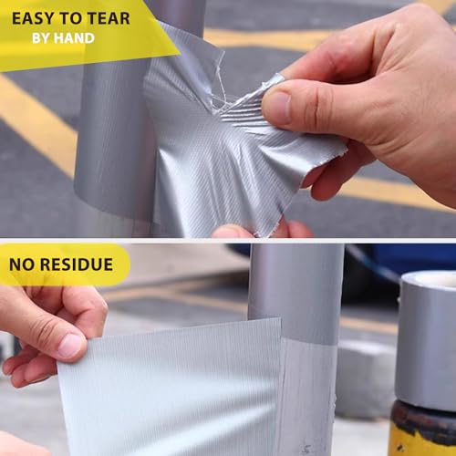 3-Pack Duct Tape Heavy Duty Waterproof Silver, 66 Yards x 1.88 Inch Total Strong Adhesive Duct Tape No Residue Bulk for Home Use, DIY, Projects, Outdoor Repairs Tear by Hand - color: Silver