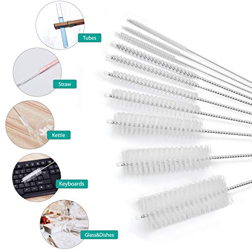 CiaraQ Bottle Cleaning Brushes, 8 Inch Nylon Tube Brush Set, Cleaner for Narrow Neck Bottles Cups with Hook, Set of 10pcs. - color: White, size: 8.0 Inch (10pcs)
