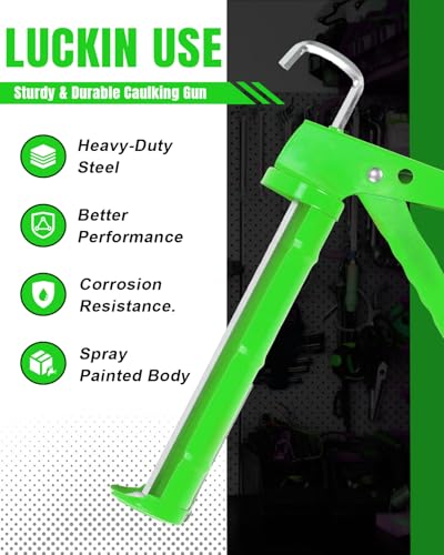 Holothurian Caulking Gun, Caulk Gun No Drip,Sealant Finishing Tool Grout Scraper for Kitchen Bathroom Window Sink Joint, 1/10 Gallon Cartridge, 10:1 Thrust Ratio, Green - color: Green