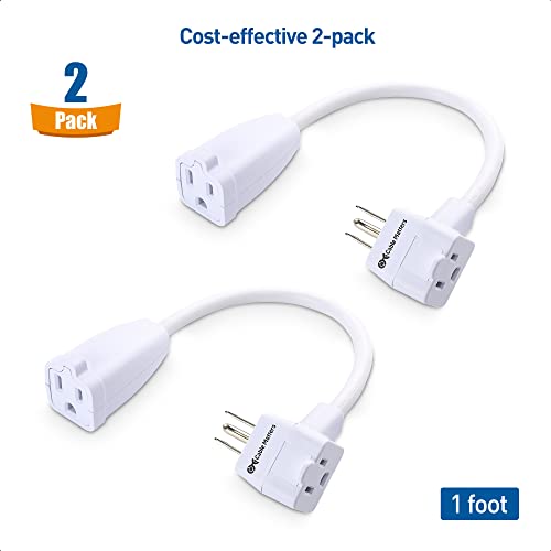 Cable Matters 2-Pack 2-Outlet Short Extension Cord - 1ft, 13A/1625W, Pigtail Extension Cord with Extra Socket on Plug, (Outlet Saver, Short Power Splitter Cable), White