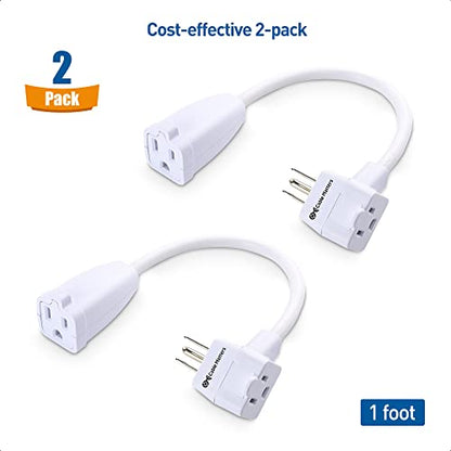 Cable Matters 2-Pack 2-Outlet Short Extension Cord - 1ft, 13A/1625W, Pigtail Extension Cord with Extra Socket on Plug, (Outlet Saver, Short Power Splitter Cable), White