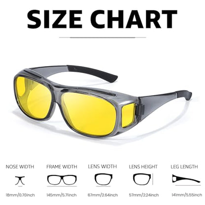 Myiaur Night Vision Glasses for Men Women, Polarized Fit Over Wrap Around Driving Glasses, Anti Glare and UV400 Protection - color: A04 Cleargrey/ Yellow Night Vision Glasses