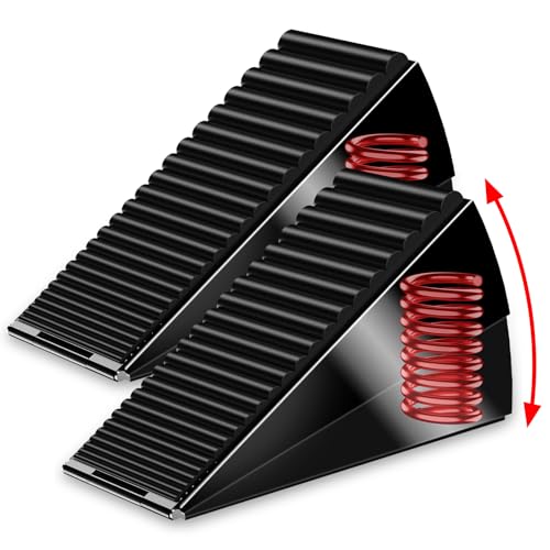 2 Pack Heavy Duty Door Stoppers for Bottom of Door, 3 Inches High Adjustable Spring Large Door Stop Wedge, Non-Slip Rubber Grip, Tall Metal Doorstop Suits Home, School, Carpet, Tile, Wood - color: Black2Pc