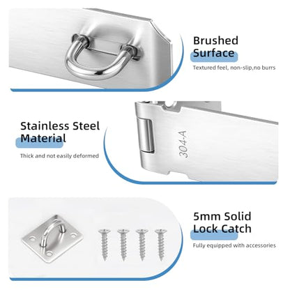Door Hasp Latch Lock, 5 Inch 304 Stainless Steel Safety Packlock Clasp, Brushed Finish, Extra Thick Hinge Lock with Screws for Gates,Doors,Cabinets, Closets