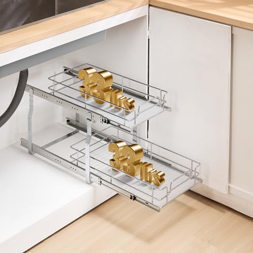 VEVOR Pull Out Cabinet Organizer, 12"W x 21"Dx15.2"H Heavy Duty Slide Out Pantry Shelves, Chrome-Plated Steel Roll Out Drawers for Home,13.5"Wx22"Dx19"H Inside Kitchen Cabinet, Bathroom, Under Sink - size: 12"W x 21"Dx15.2"H