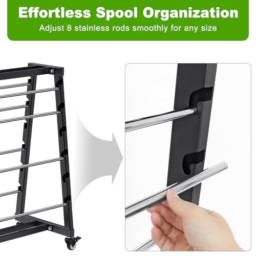 SELEWARE Heavy-Duty 8-Rod Wire Spool Rack – 400lb Capacity Cable Caddy & Dispenser with Locking Wheels, Adjustable Spool Rods for Electrical, Industrial & Retail Use - color: D: Black Wire Spool Rack With Wheels