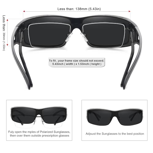 MEETSUN Fit Over Glasses Sunglasses for Men Women,Wrap Around Sunglasses Polarized UV400 Protection - color: A1-black Frame-gray Lens