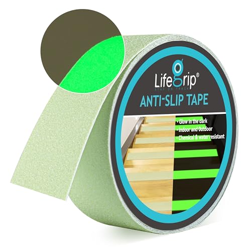 LifeGrip Anti Slip Traction Tape with Glow in Dark Green, 2 Inch x 38 Feet - Best Grip, Friction, Abrasive Adhesive for Stairs, Tread Step, Indoor and Outdoor, Luminous Green (2 inch X 38 feet) - color: All Glow in the Dark, size: 2" X 38'