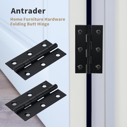 Antrader 2" Black Folding Hinges Mini Cabinet Hinges with Screws for Cabinet Drawers Jewelry Box, 12 Pack - color: Black, size: 2" x 1.1", 12pcs