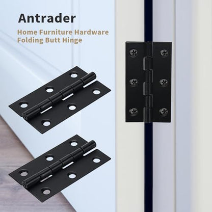 Antrader 2" Black Folding Hinges Mini Cabinet Hinges with Screws for Cabinet Drawers Jewelry Box, 12 Pack - color: Black, size: 2" x 1.1", 12pcs