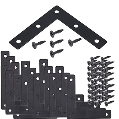 20pcs Black L Flat Shape Braces Corner Bracket, 80x80 mm Decorative Corner Brackets Mending Plate, Cold Rolled Steel 90 Dgree Angle Bracket for Wood Furniture Fixing - size: Black 80x80 mm